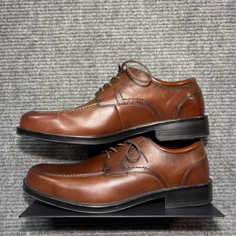 Chaps Mens Brown Leather Apron Toe Lace Up Dress Shoes 12W 96-26852